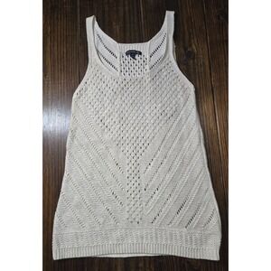 American Eagle Shimmer Open Knit Tank Crochet Style Boho Coastal  Grandma Top M